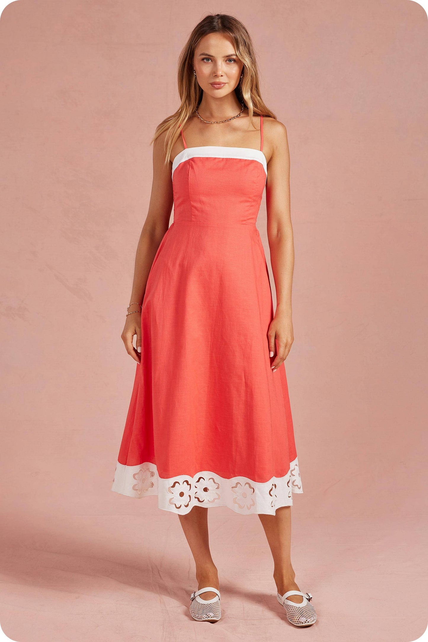 Embroidered Floral Cutout Midi Dress