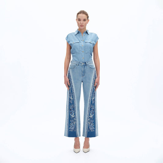 SUPER HIGH RISE WIDE LEG JEANS WITH RAW HEM