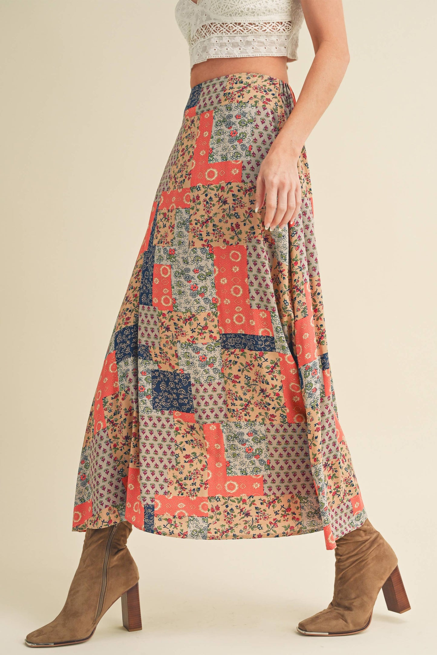 Boho patchwork maxi skirt