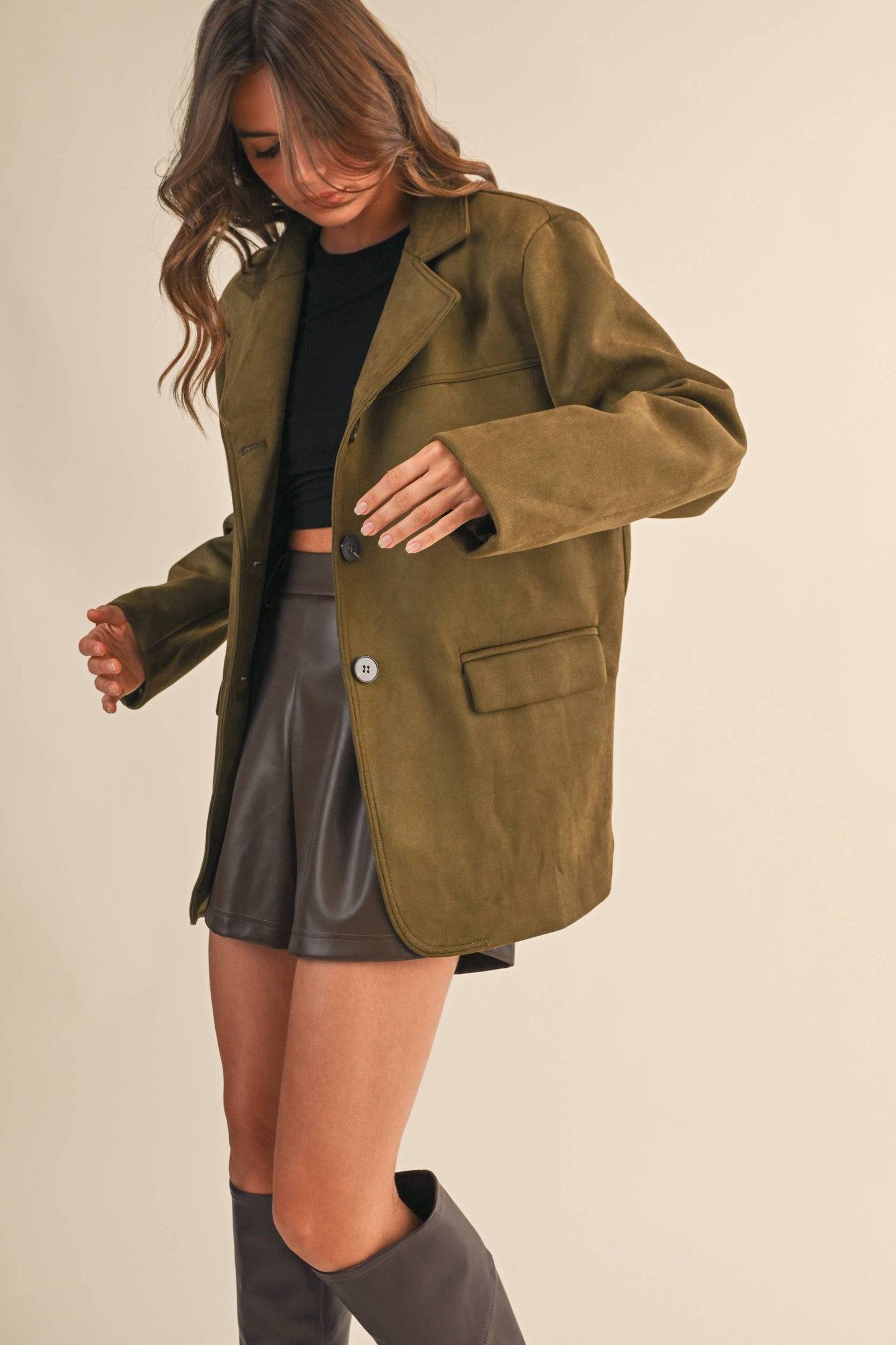 SUEDE OVERSIZED BLAZER JACKET