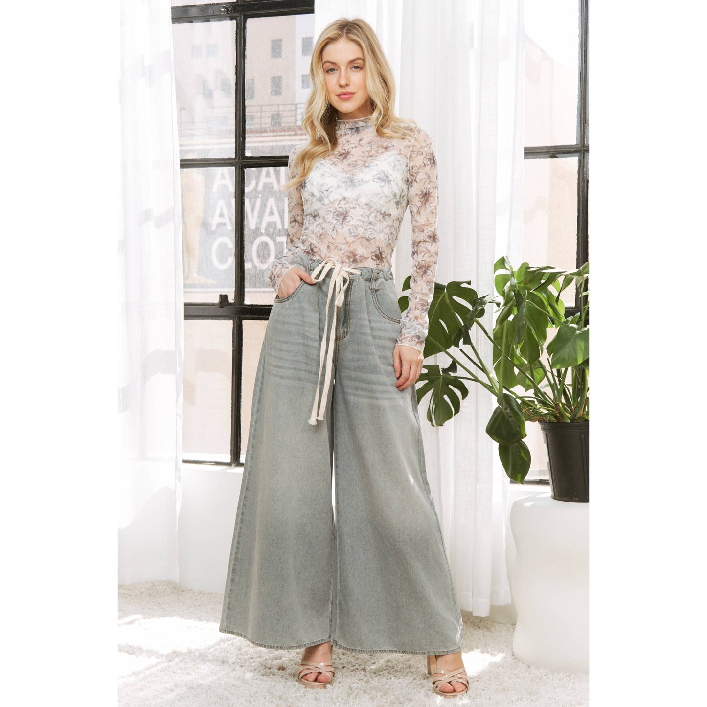 Floral Print Mesh Top