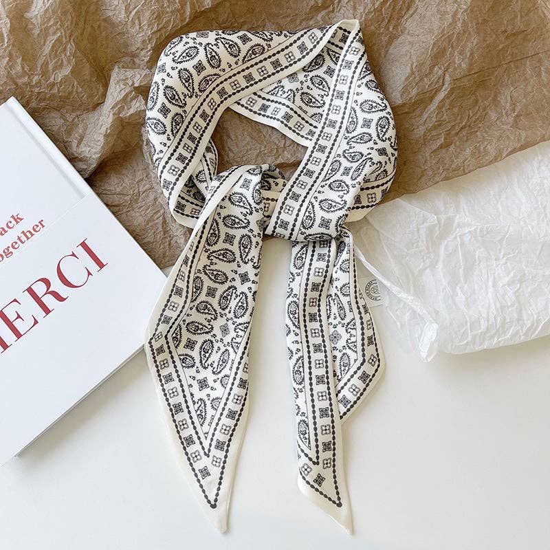Print Narrow Long Satin Silk-Feel Scarf MK2BLW6W6NSI135