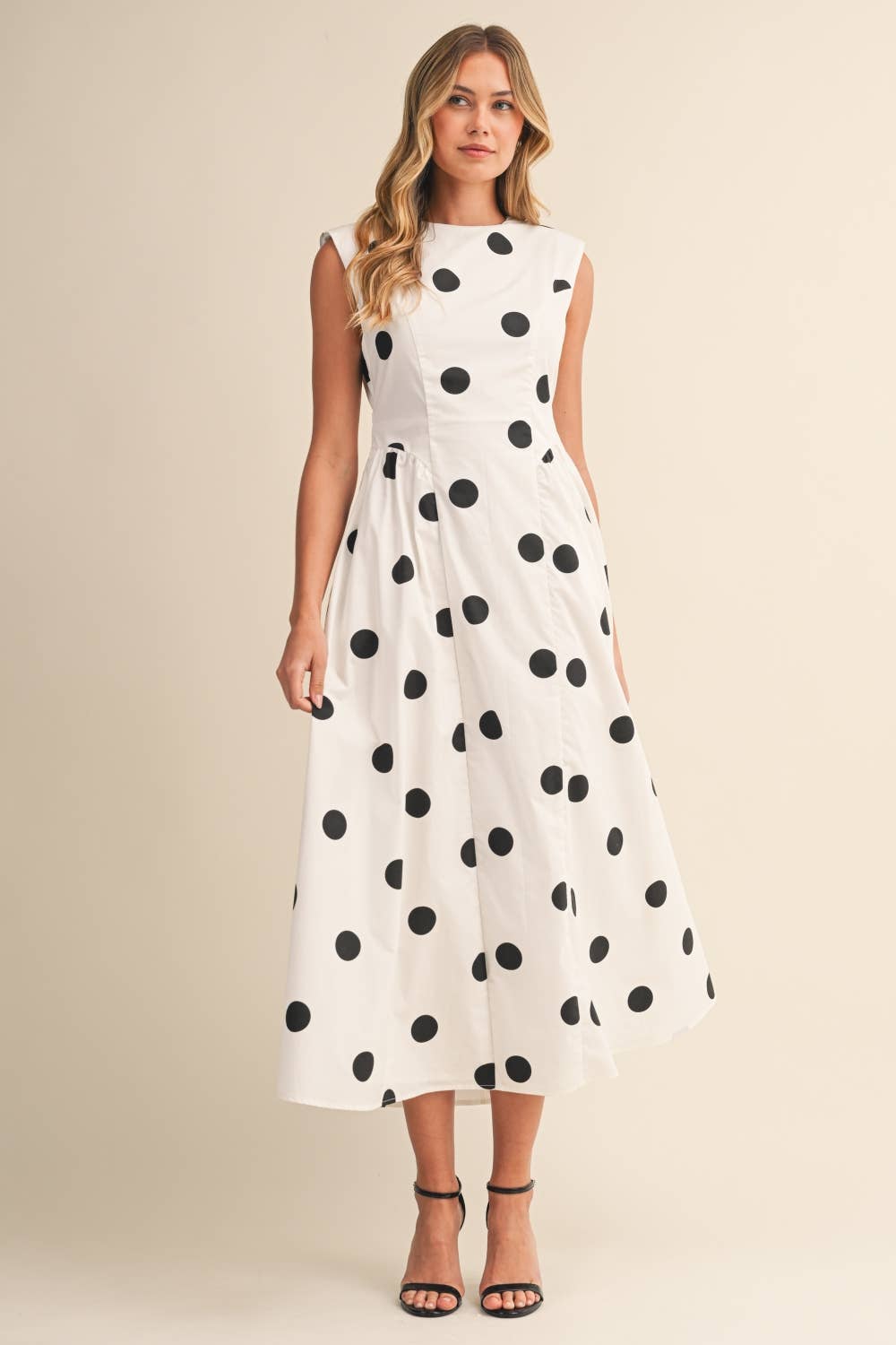 SLEEVELESS POLKA DOT MIDI DRESS