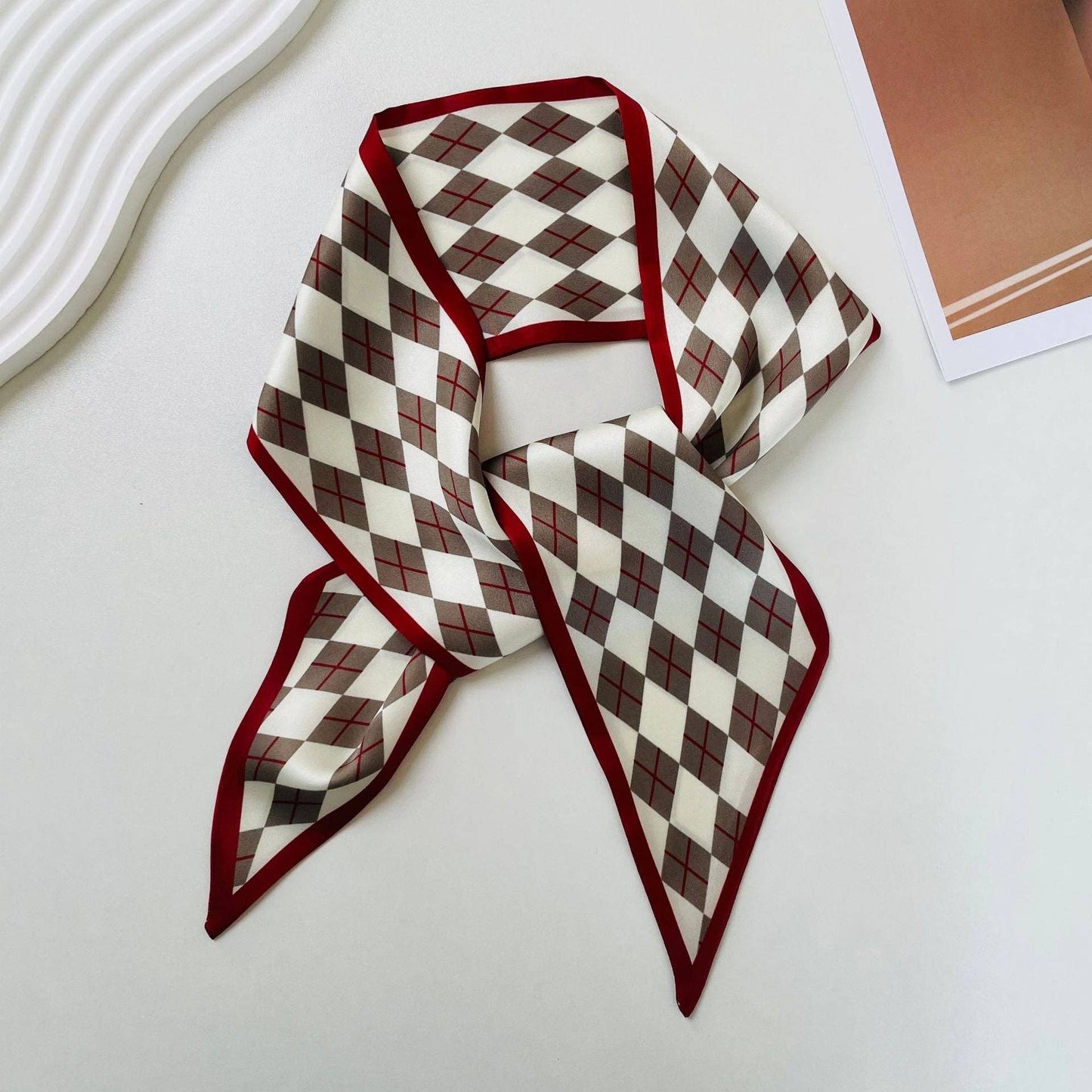 Print Narrow Long Satin Silk-Feel Scarf MK2BLW6W6NSI135