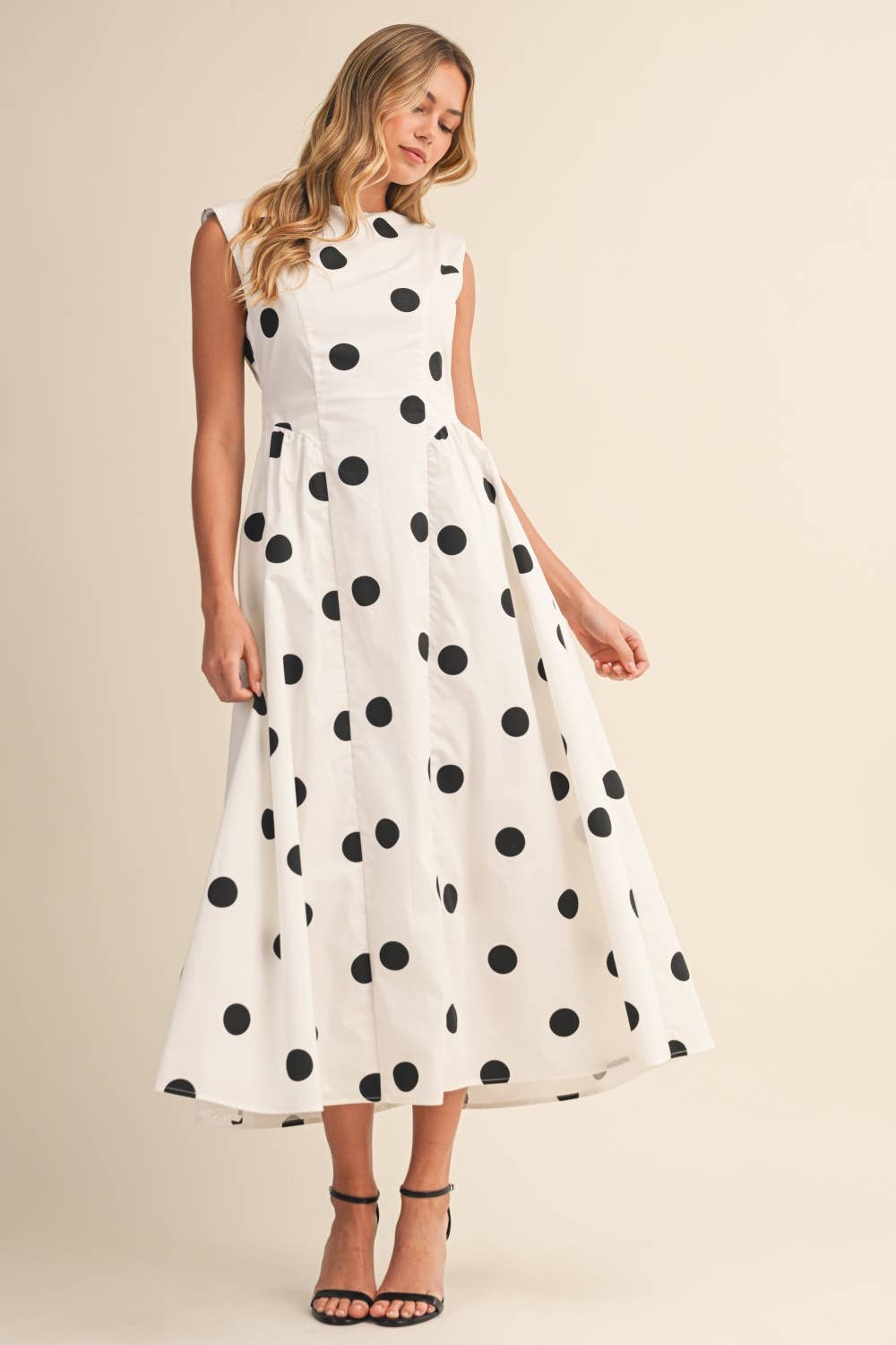 SLEEVELESS POLKA DOT MIDI DRESS