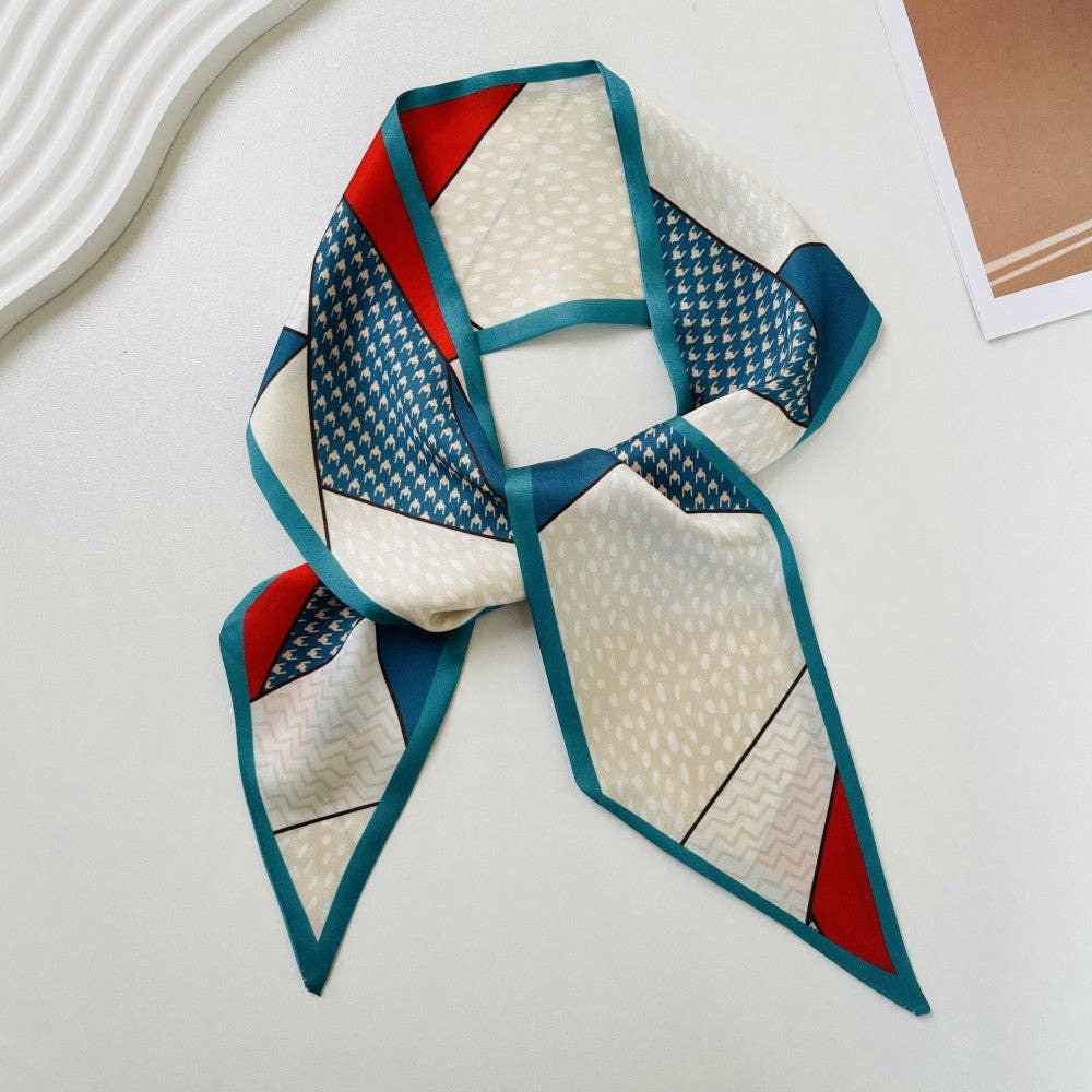 Print Narrow Long Satin Silk-Feel Scarf MK2BLW6W6NSI135