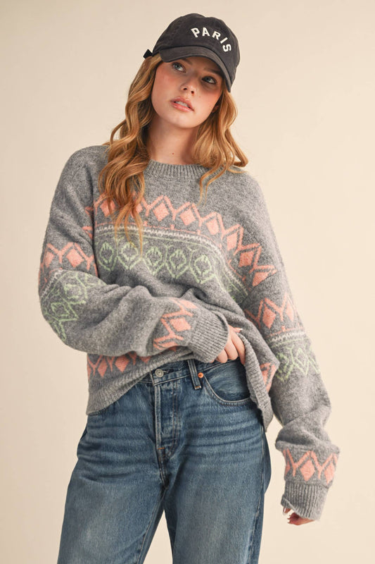GEOMETRIC KNIT PULLOVER SWEATER