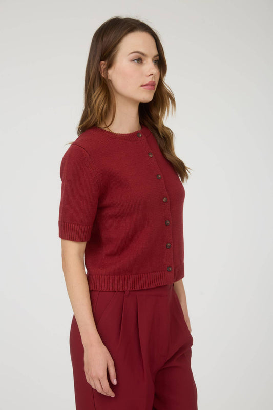SHORT SLEEVE BUTTON DOWN KNIT CARDIGAN SWEATER