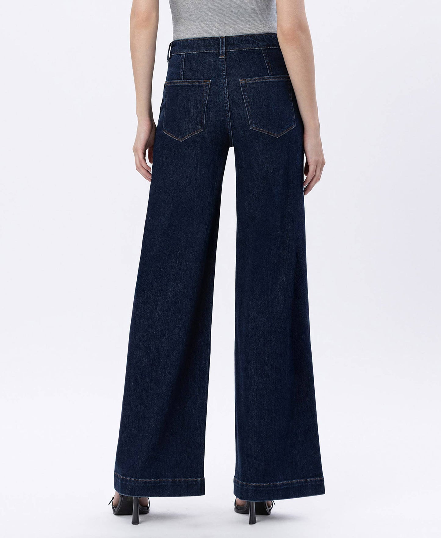HIGH RISE DART DETAIL WIDE LEG JEANS