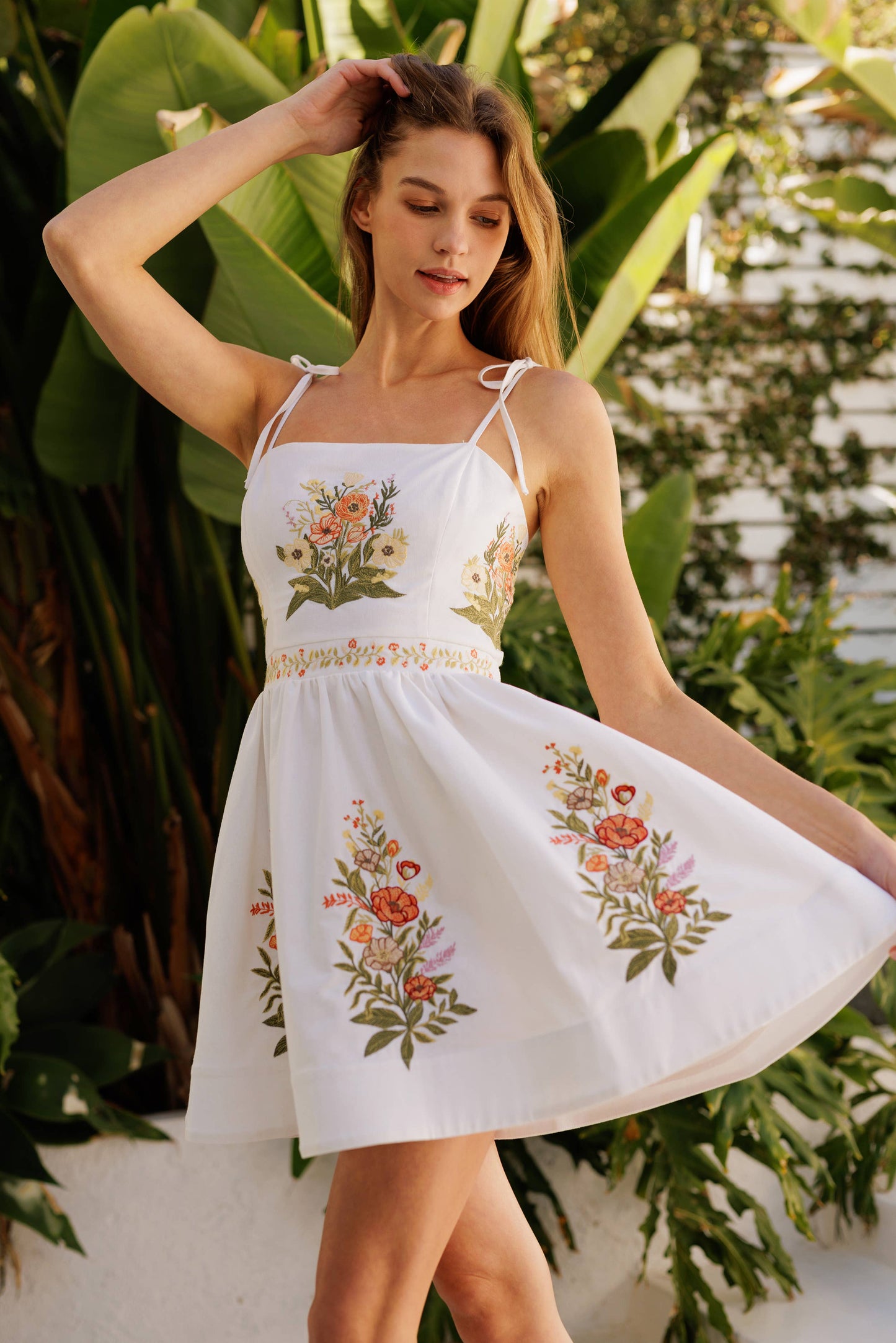 Colored Floral Embroidered Mini Dress