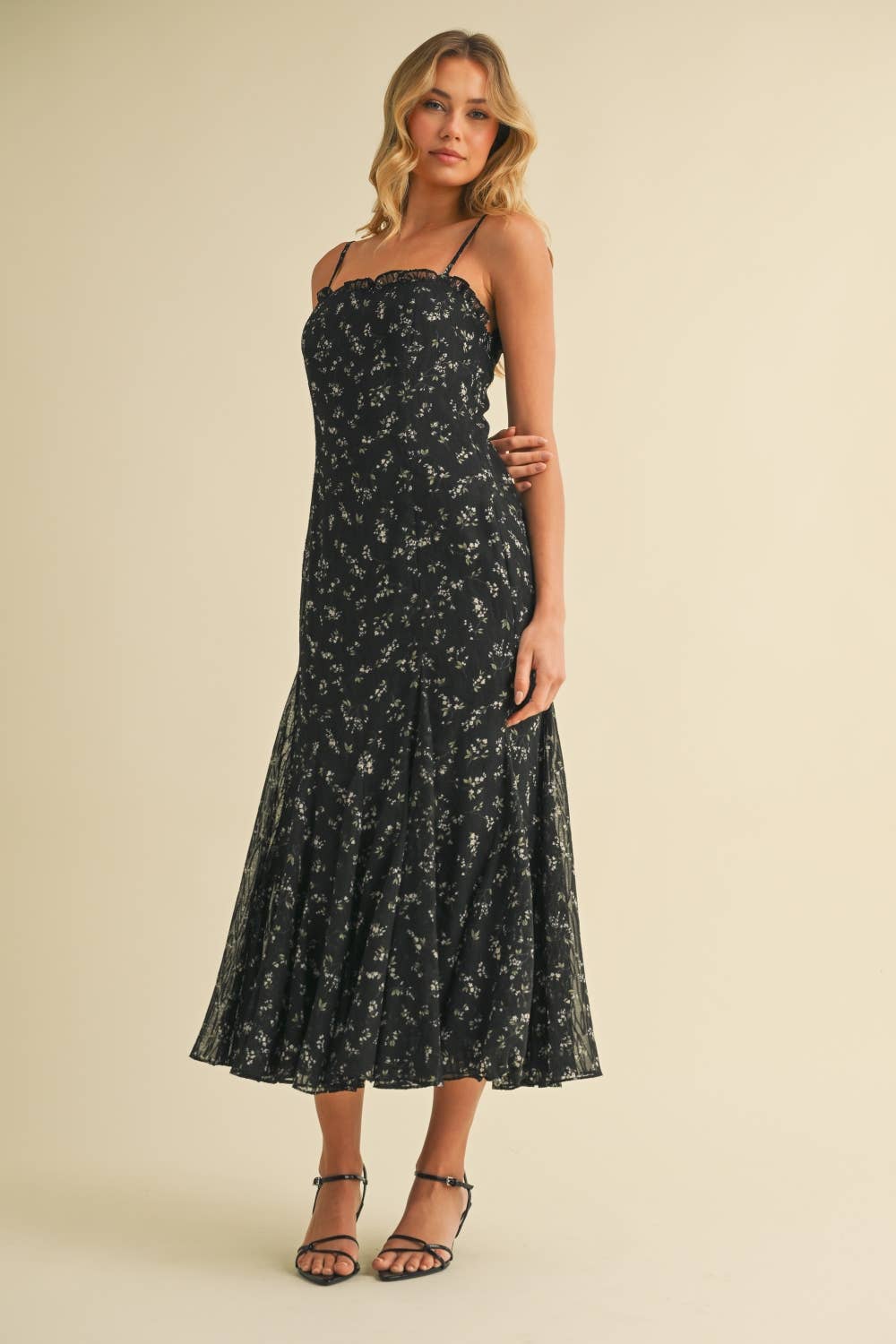 FLORAL PRINTED MERMAID MIDI DRESS