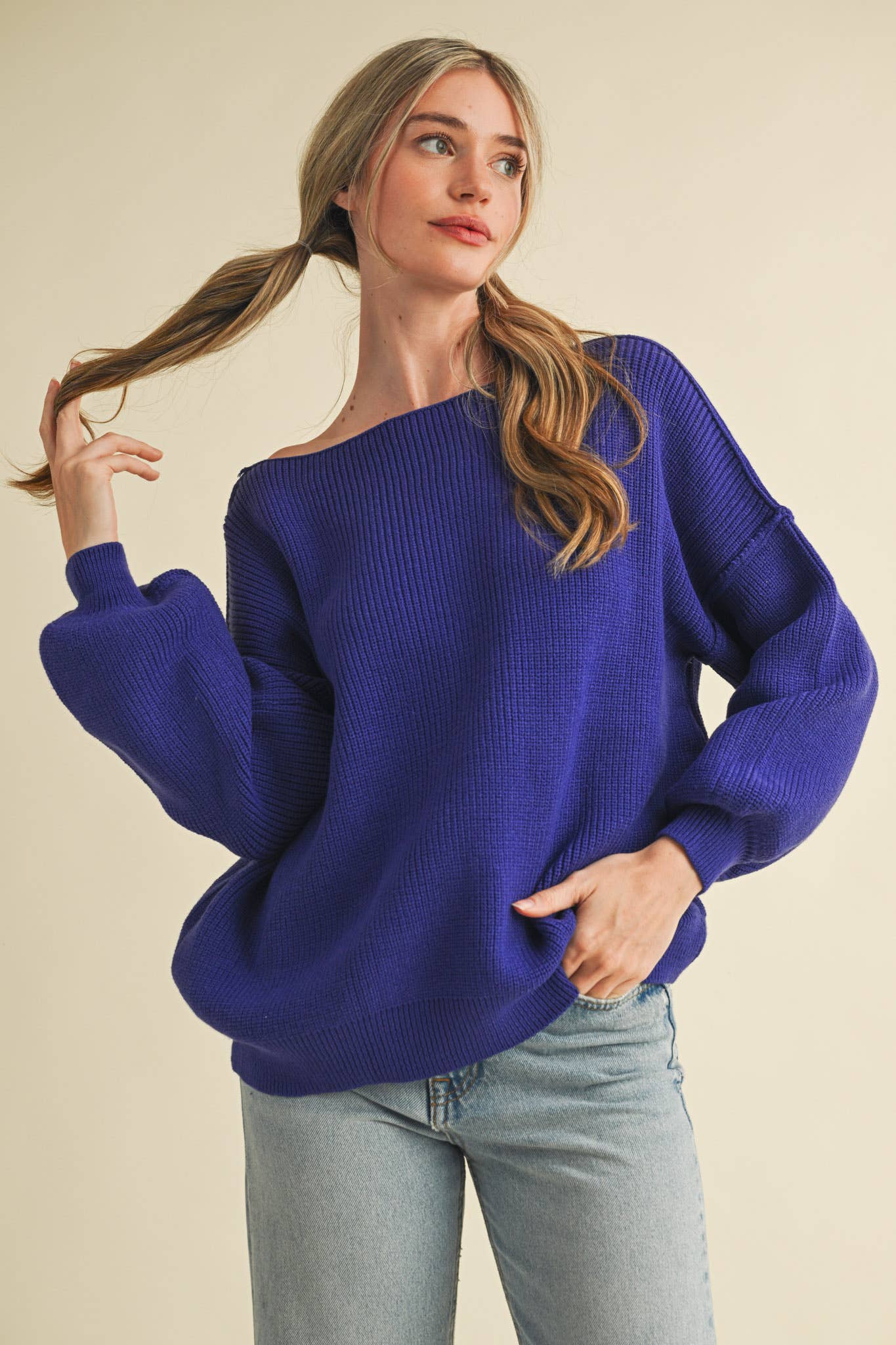 BOAT NECK BUBBLE SLEEVE SWEATER MSW8147