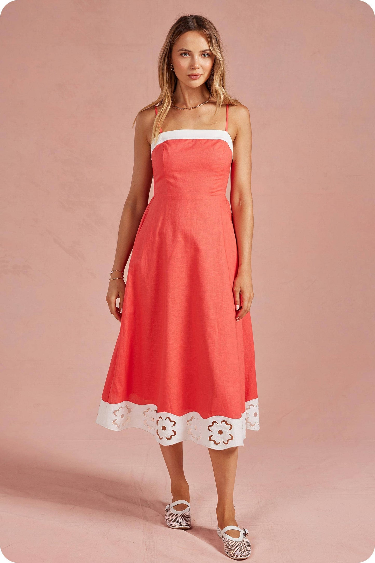 Embroidered Floral Cutout Midi Dress