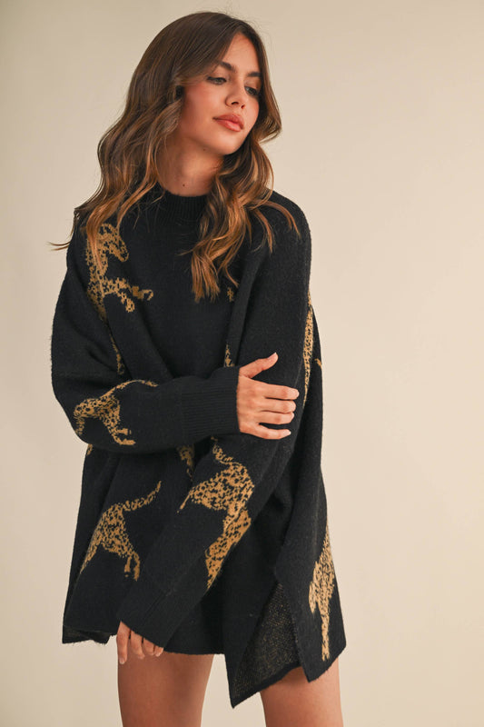 CHEETAH PRINT OVERSIZED MOCK NECK SWEATER
