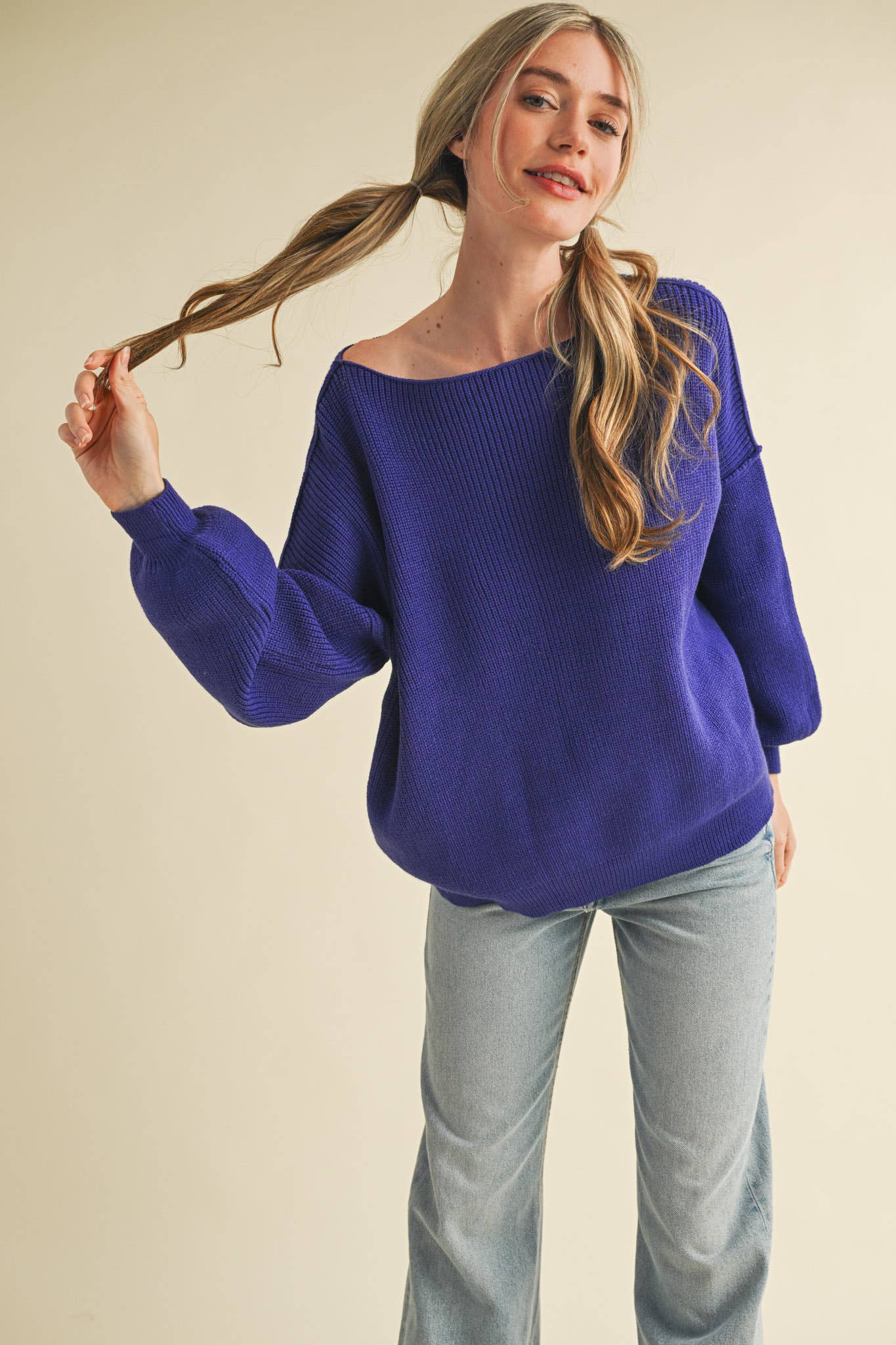 BOAT NECK BUBBLE SLEEVE SWEATER MSW8147