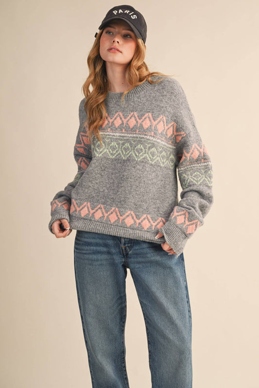 GEOMETRIC KNIT PULLOVER SWEATER