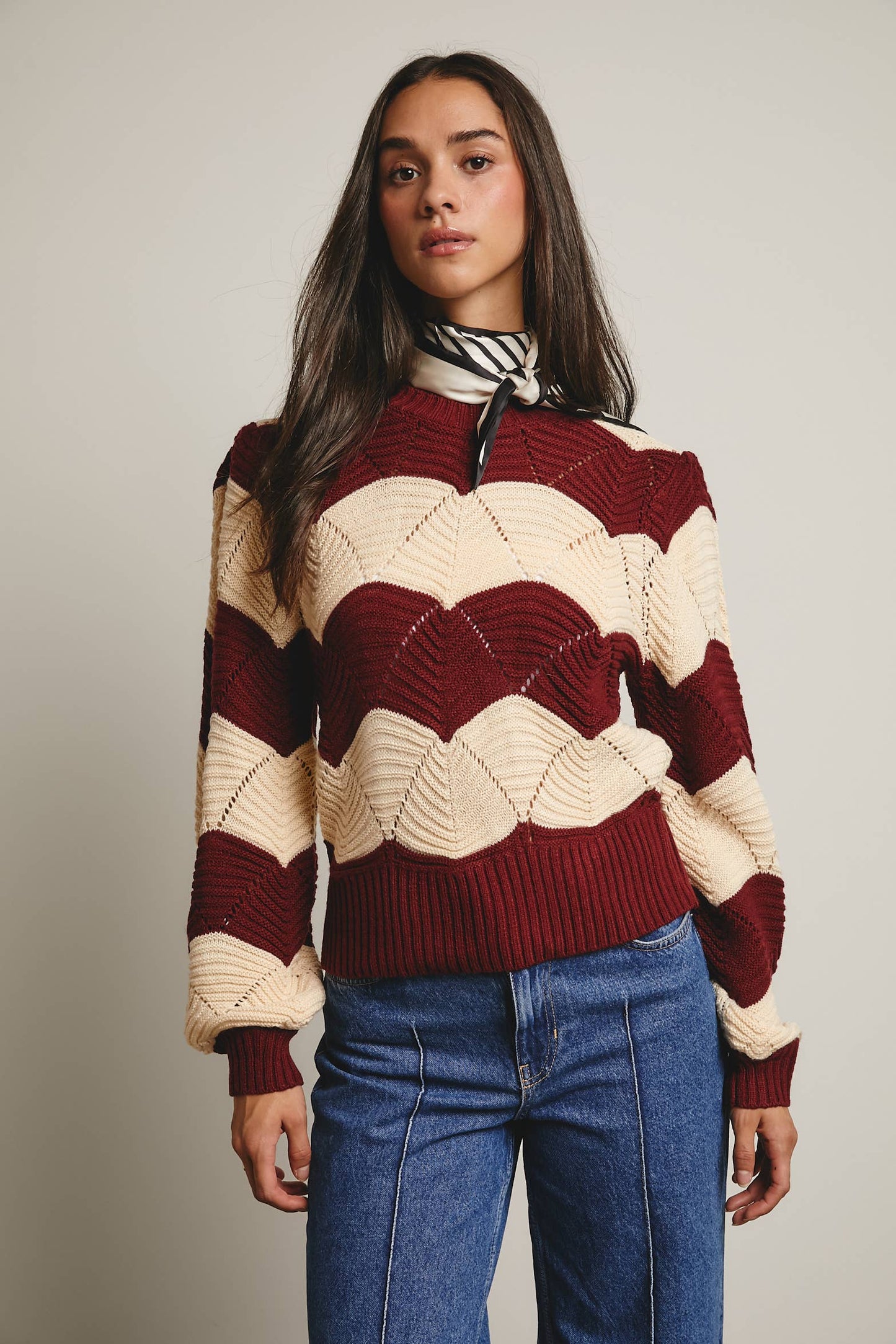 Wave Knit Chevron Pullover