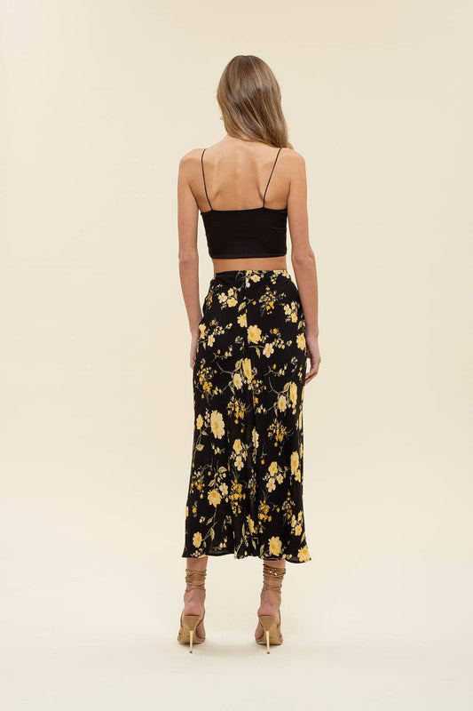 FLORAL HIGH WAIST SIDE SLIT MIDI SKIRT