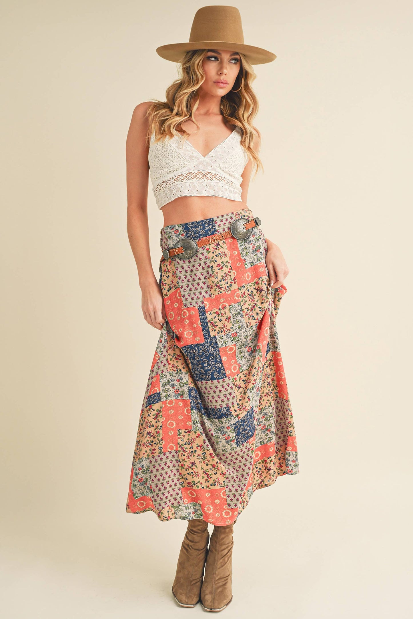 Boho patchwork maxi skirt