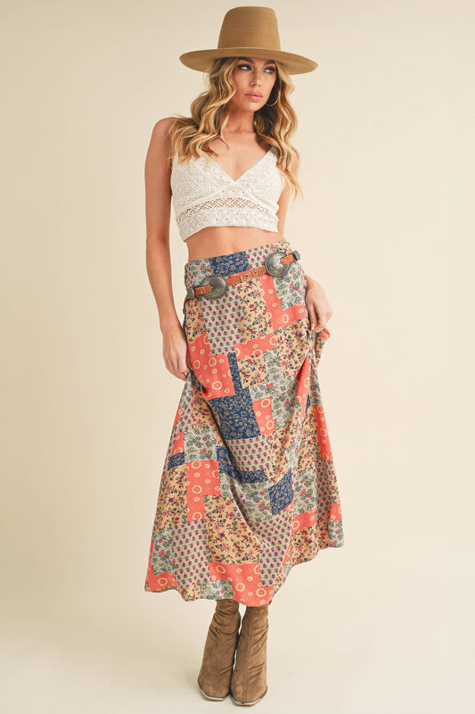 Boho patchwork maxi skirt