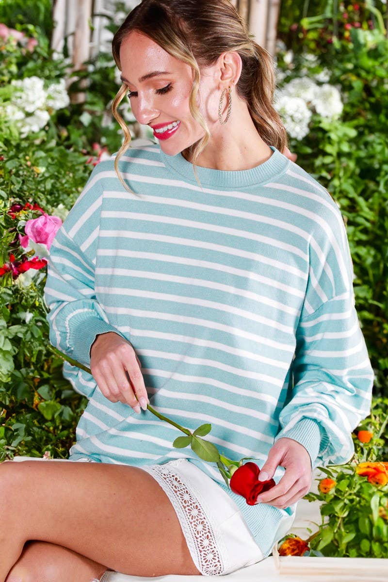 Crew Neck Balloon Long-Sleeve Knit Sweater Top