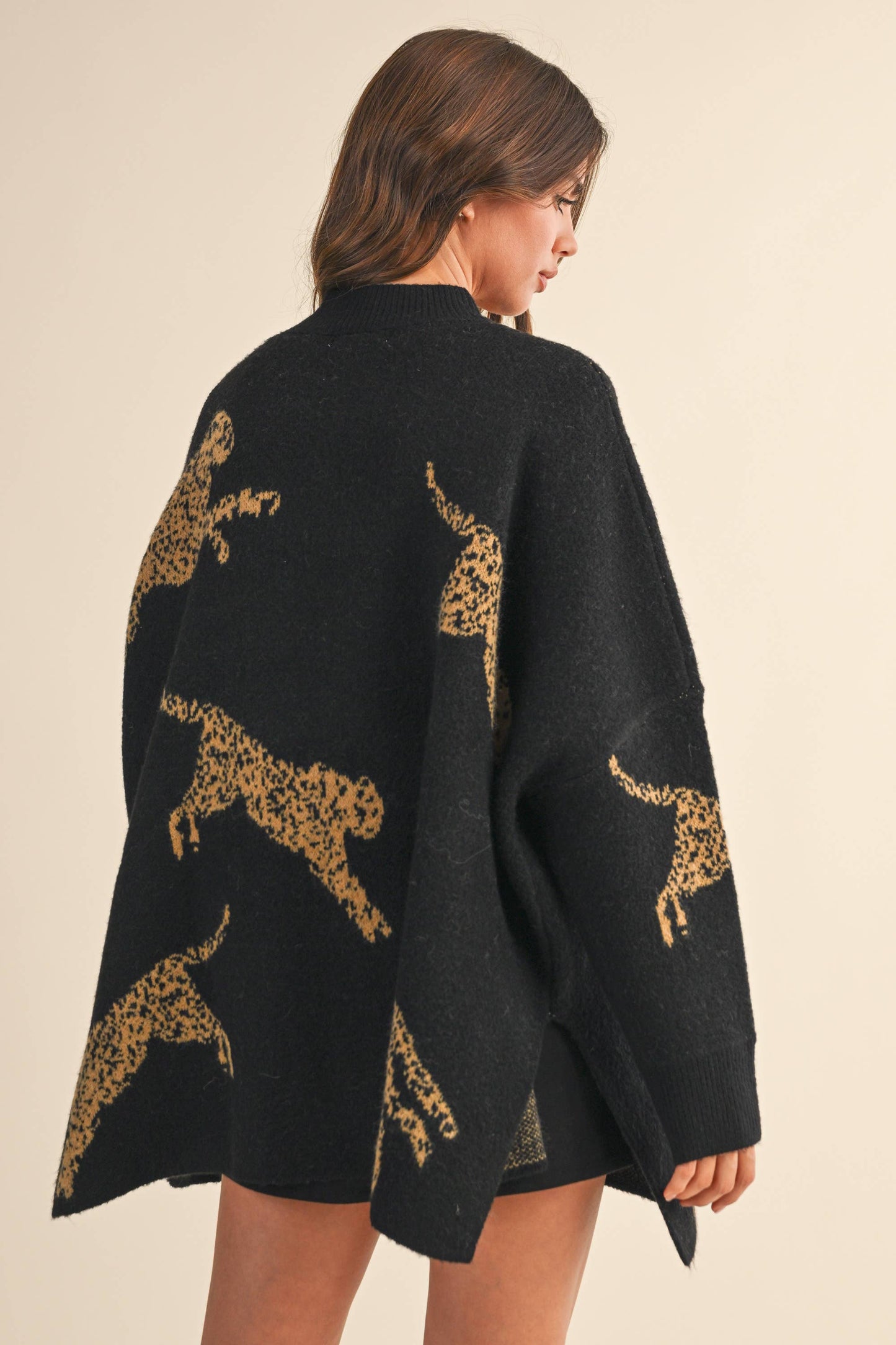 CHEETAH PRINT OVERSIZED MOCK NECK SWEATER