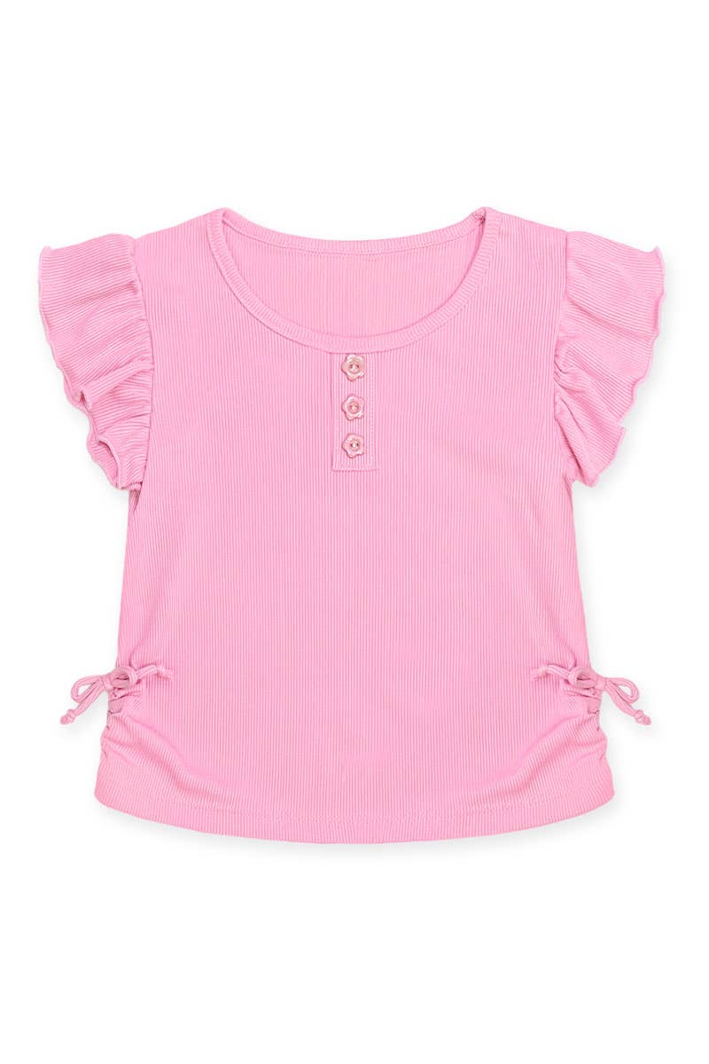 Girl's Ribbed Fashion Top w/ Ruched Sides