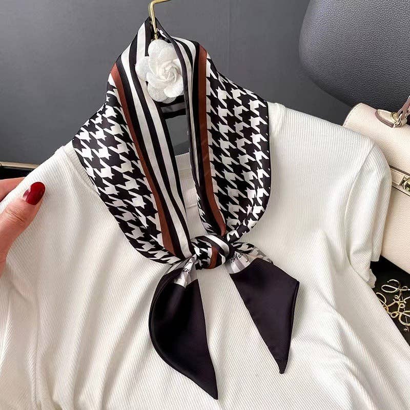 Vintage Houndstooth Long Satin Scarf MK2BLW6W6NSI136