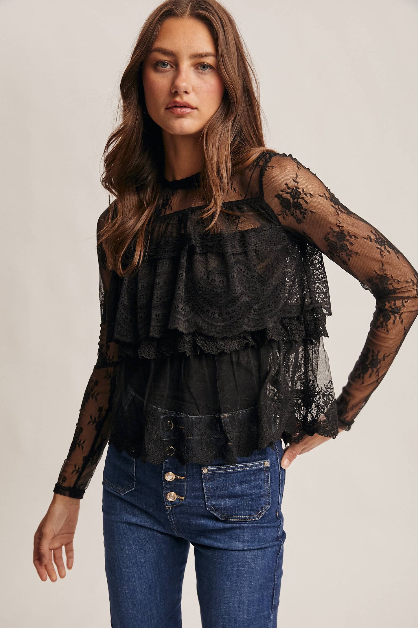 Lace Ruffle Layering Blouse