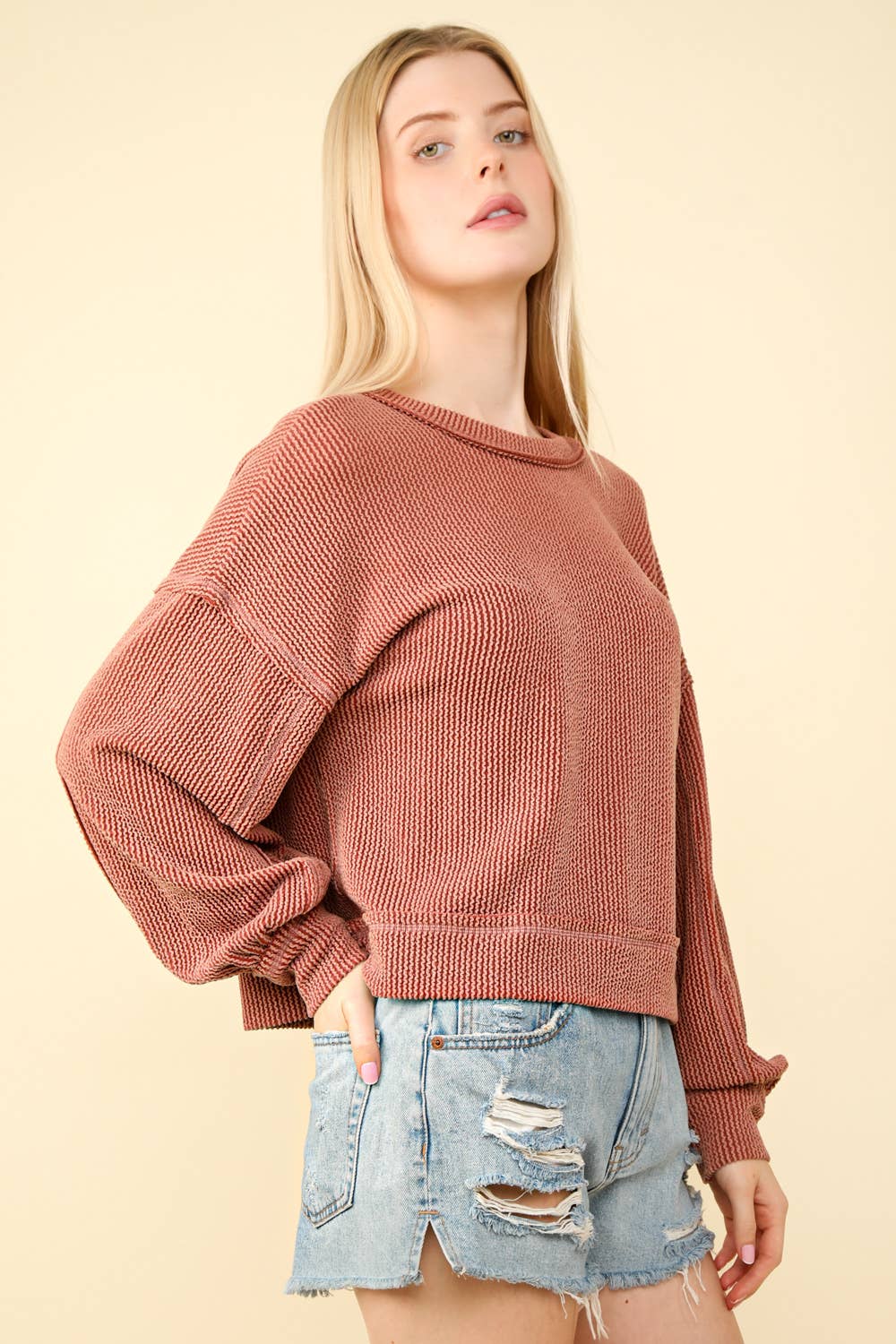 US Two Tone Otto Ribbed Oversized Soft Comfy knit Top