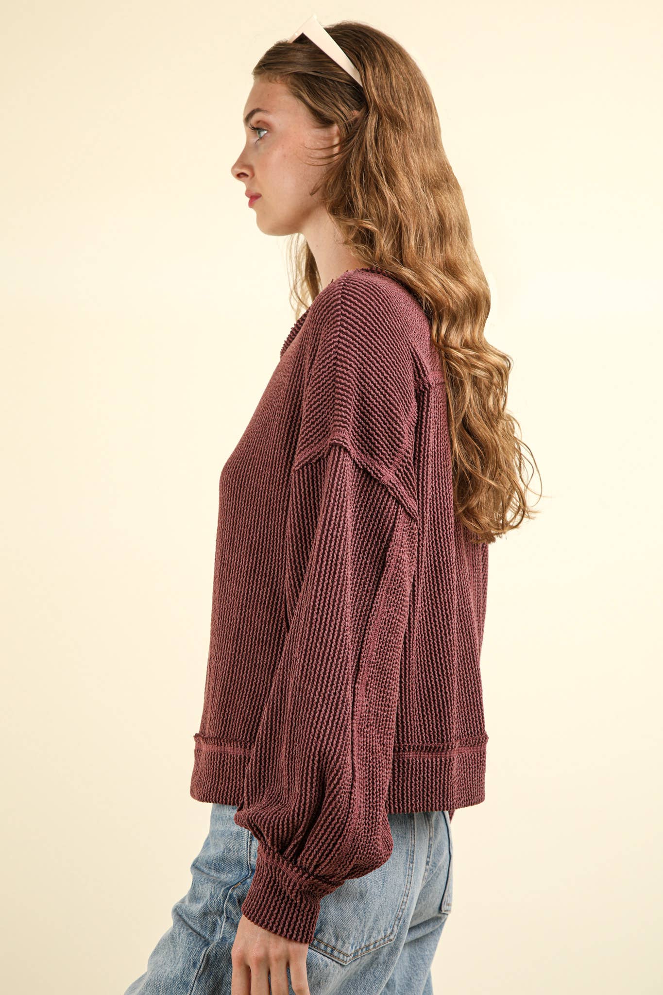 US Two Tone Otto Ribbed Oversized Soft Comfy knit Top