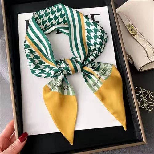 Vintage Houndstooth Long Satin Scarf MK2BLW6W6NSI136