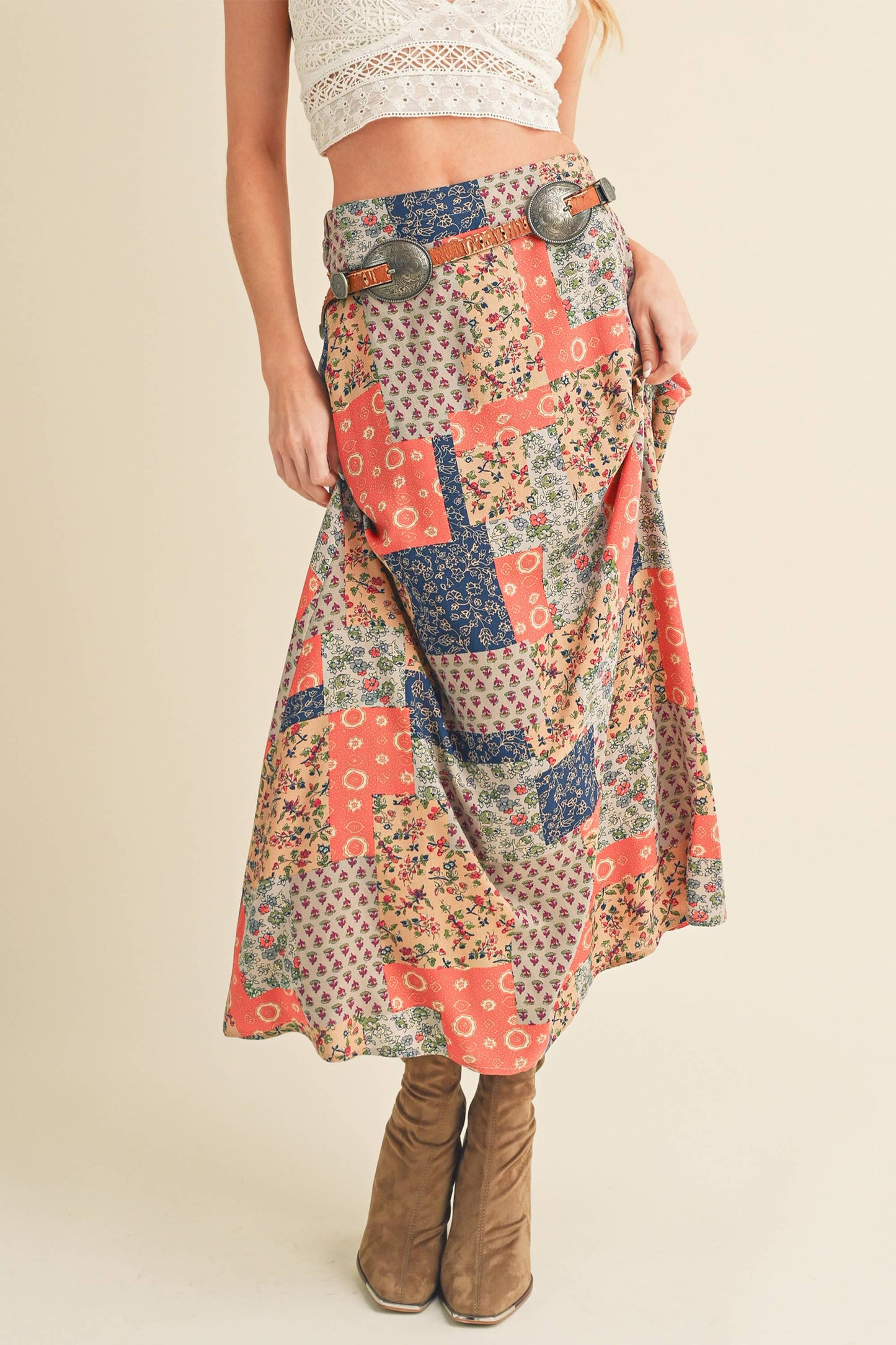 Boho patchwork maxi skirt