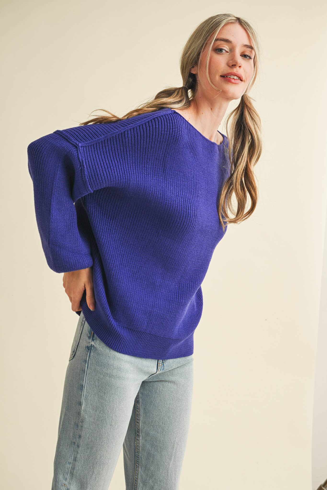 BOAT NECK BUBBLE SLEEVE SWEATER MSW8147