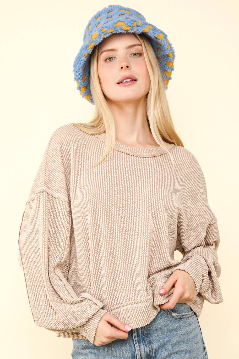 US Two Tone Otto Ribbed Oversized Soft Comfy knit Top