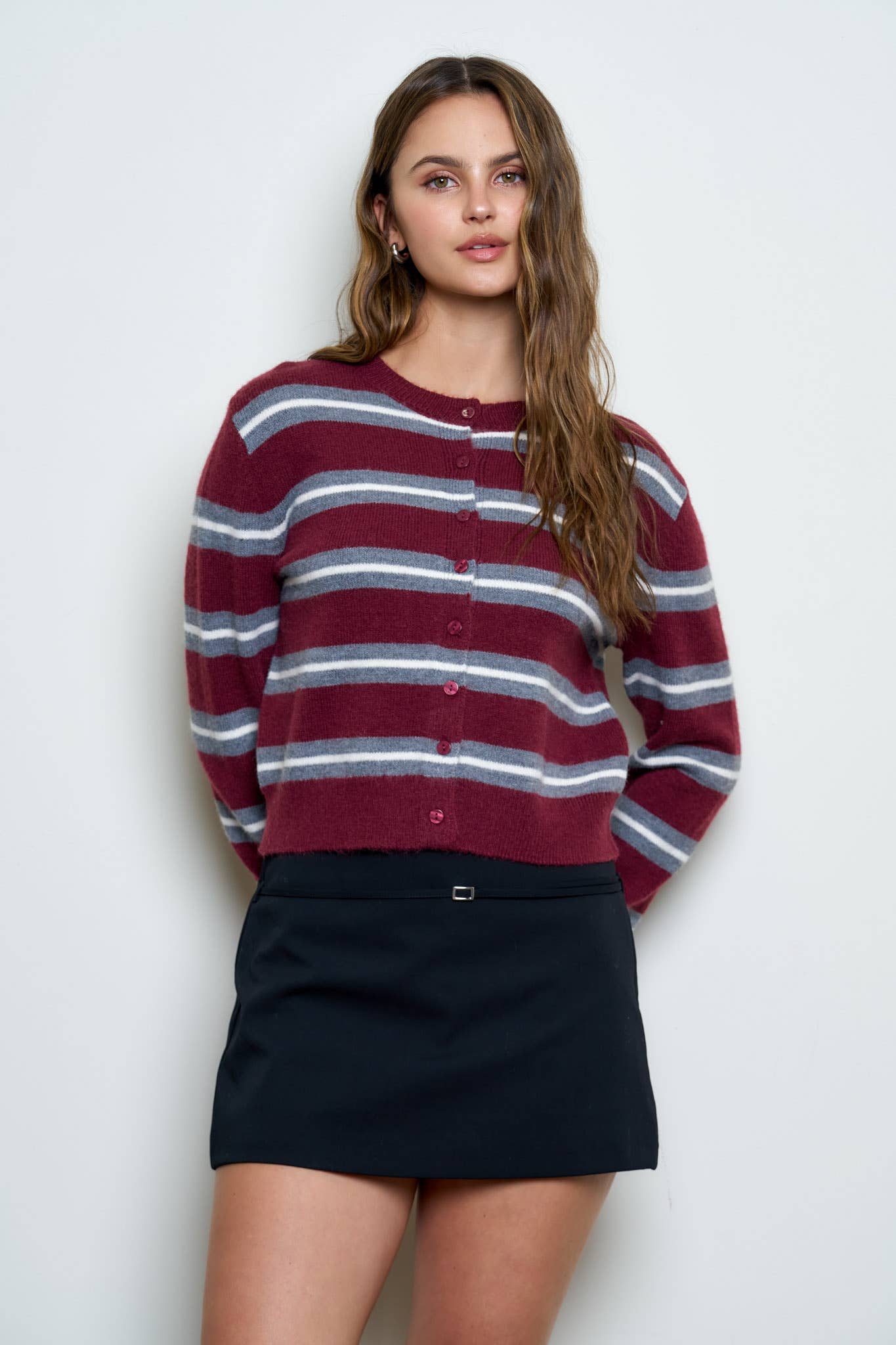 MULTI-COLOR STRIPE BUTTON DOWN KNIT CARDIGAN