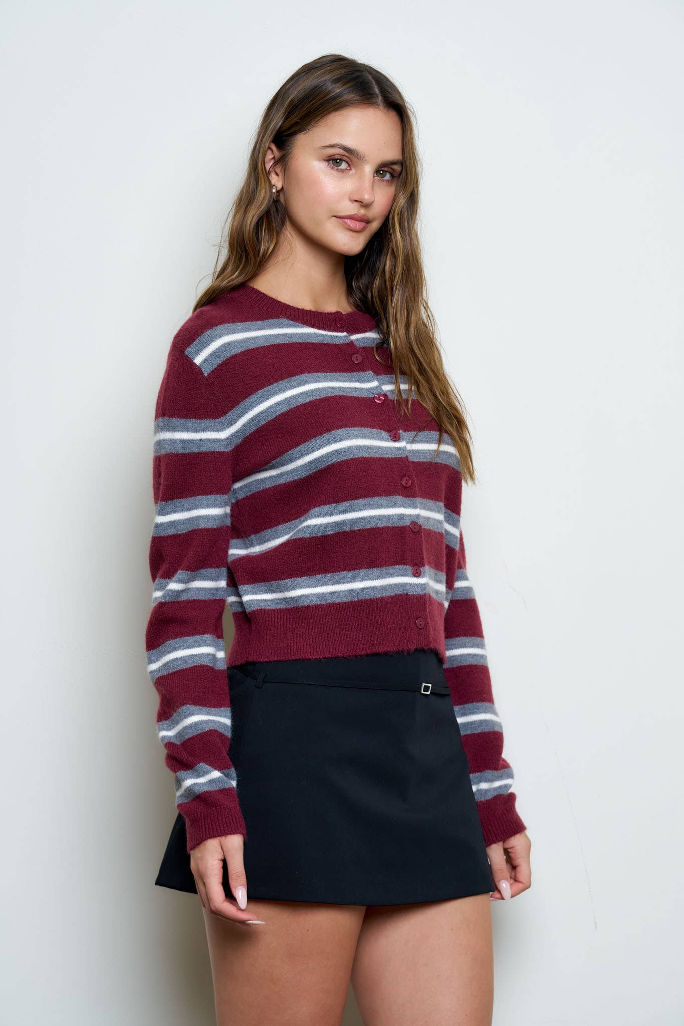 MULTI-COLOR STRIPE BUTTON DOWN KNIT CARDIGAN