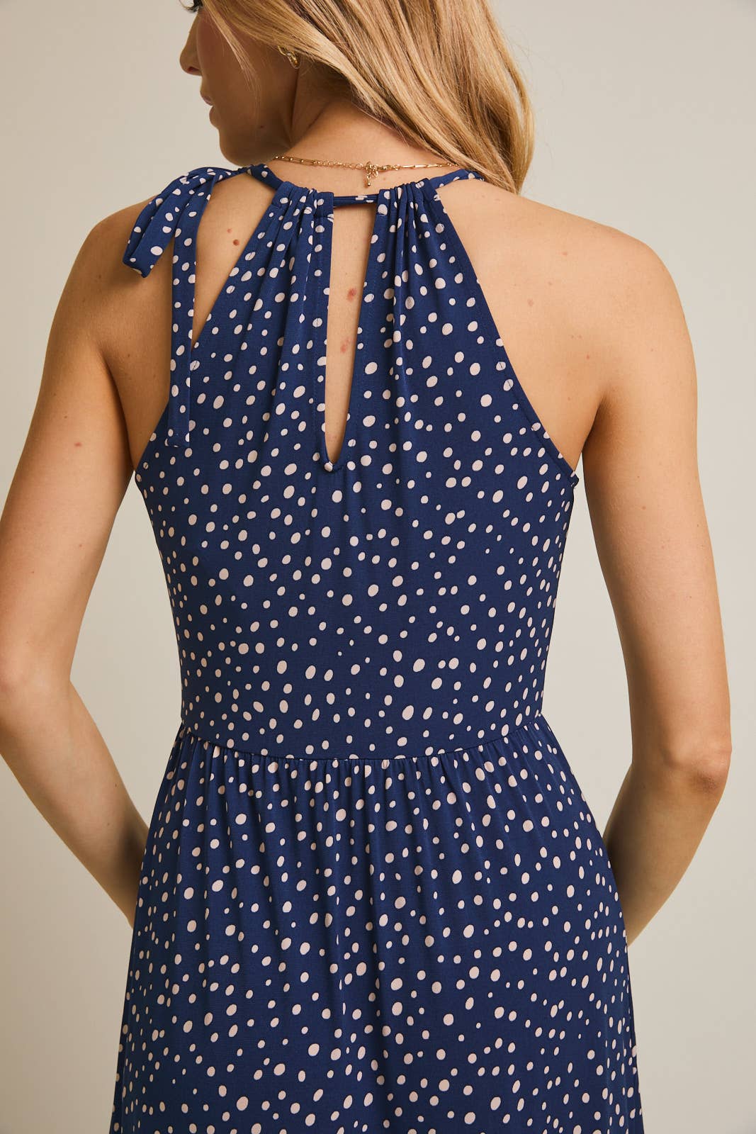 HALTER NECK SLEEVELESS DOT MAXI DRESS