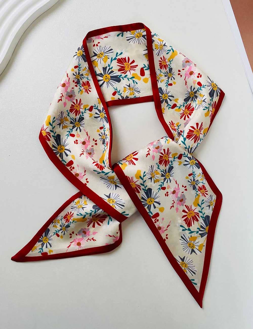Print Narrow Long Satin Silk-Feel Scarf MK2BLW6W6NSI135