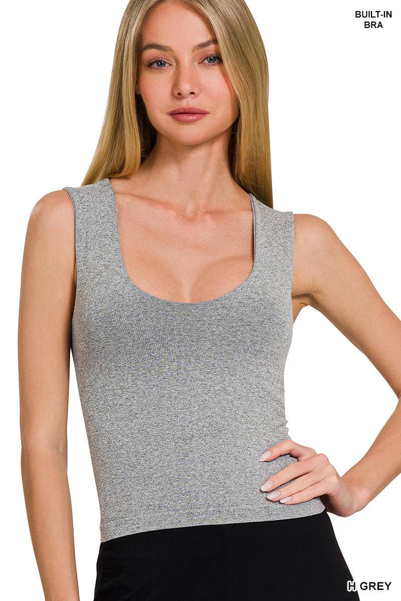 U-neck Seamless Cropped Tank Top With Built In Bra