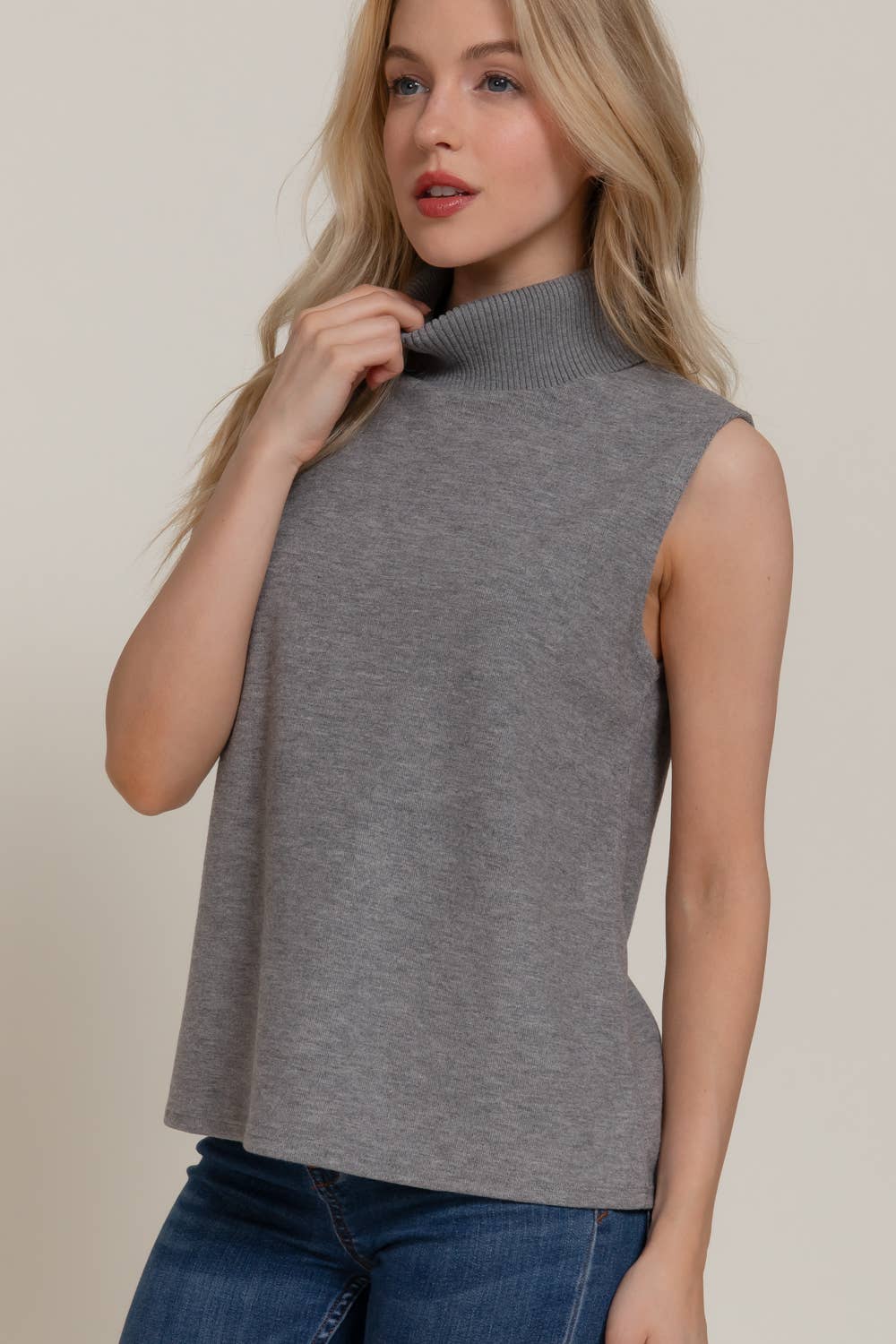 Sleeveless Turtle Neck Soft Knit Top
