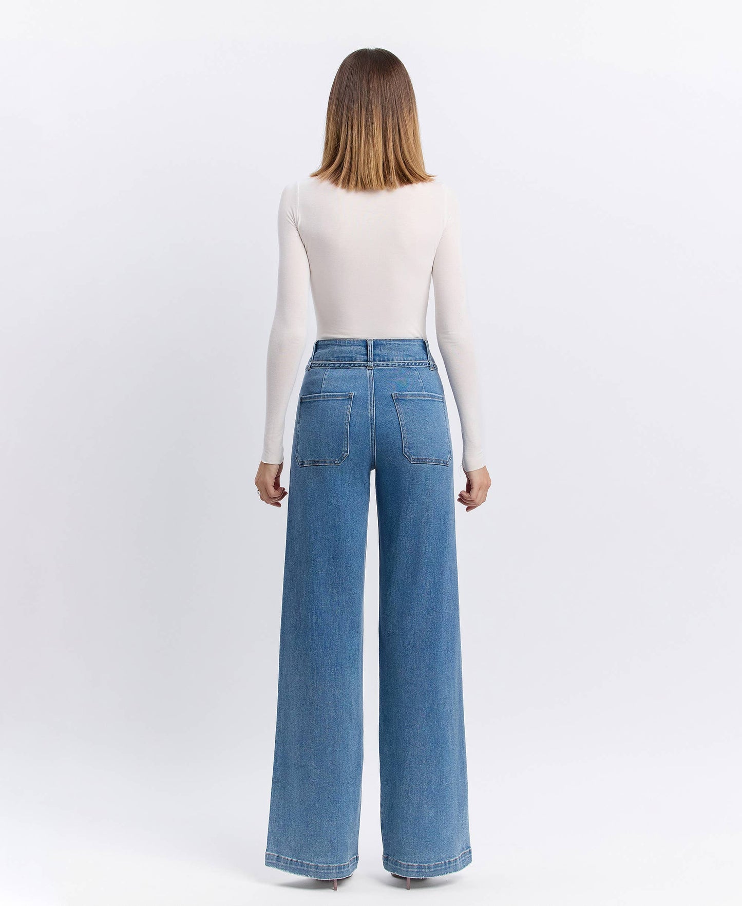 SUPER HIGH RISE TIE WAISTBAND WIDE LEG JEANS