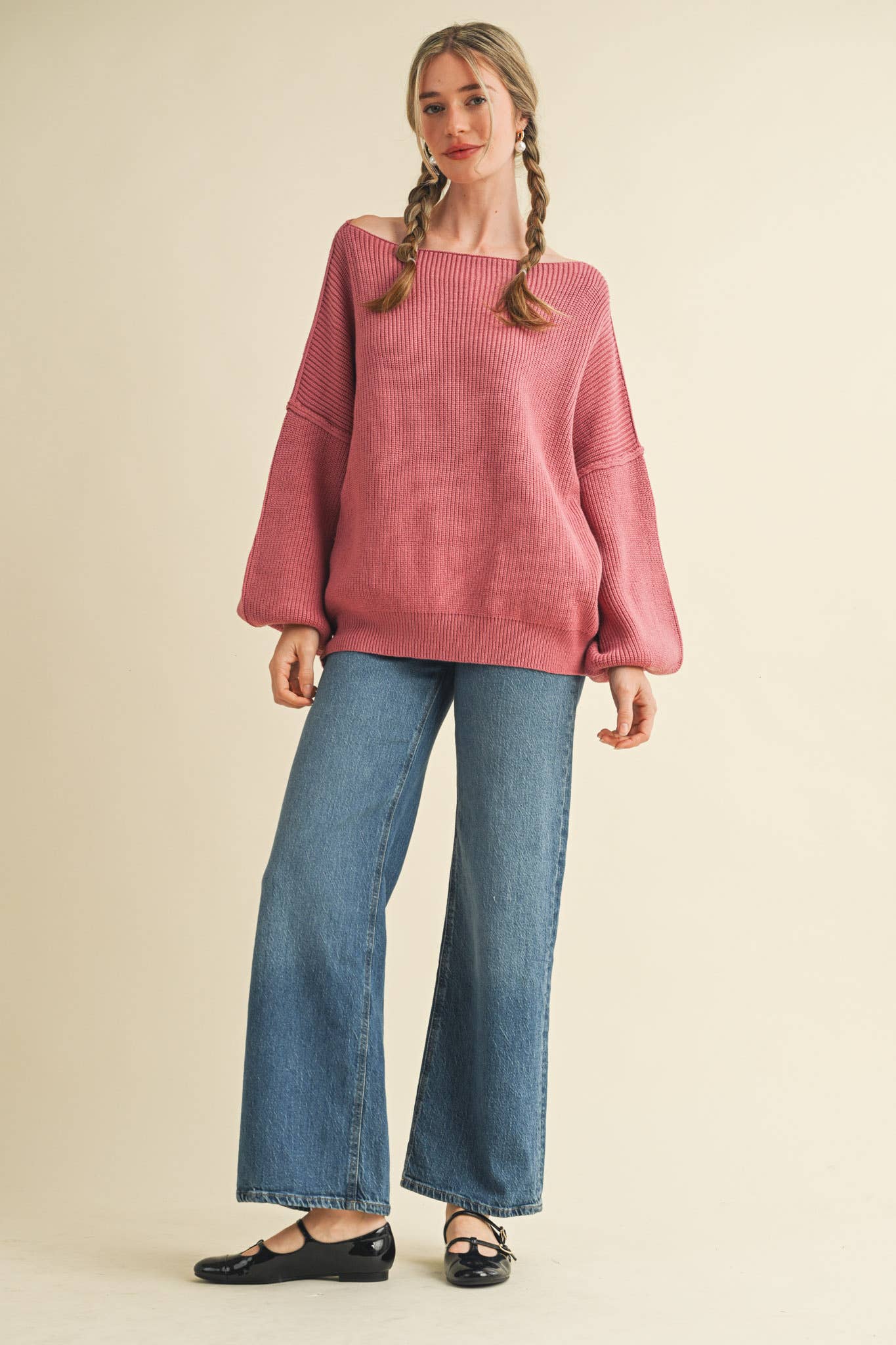 BOAT NECK BUBBLE SLEEVE SWEATER MSW8147