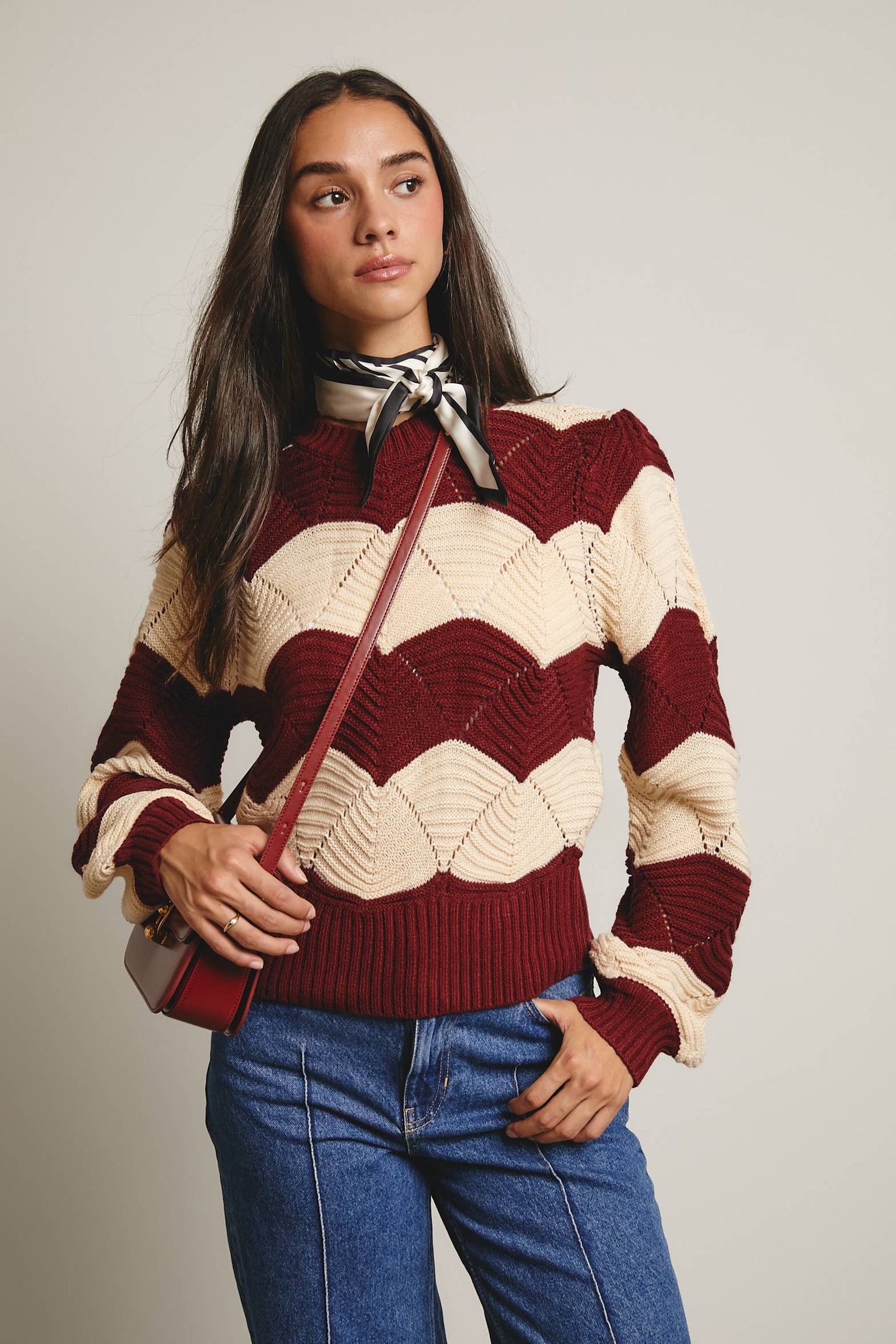 Wave Knit Chevron Pullover