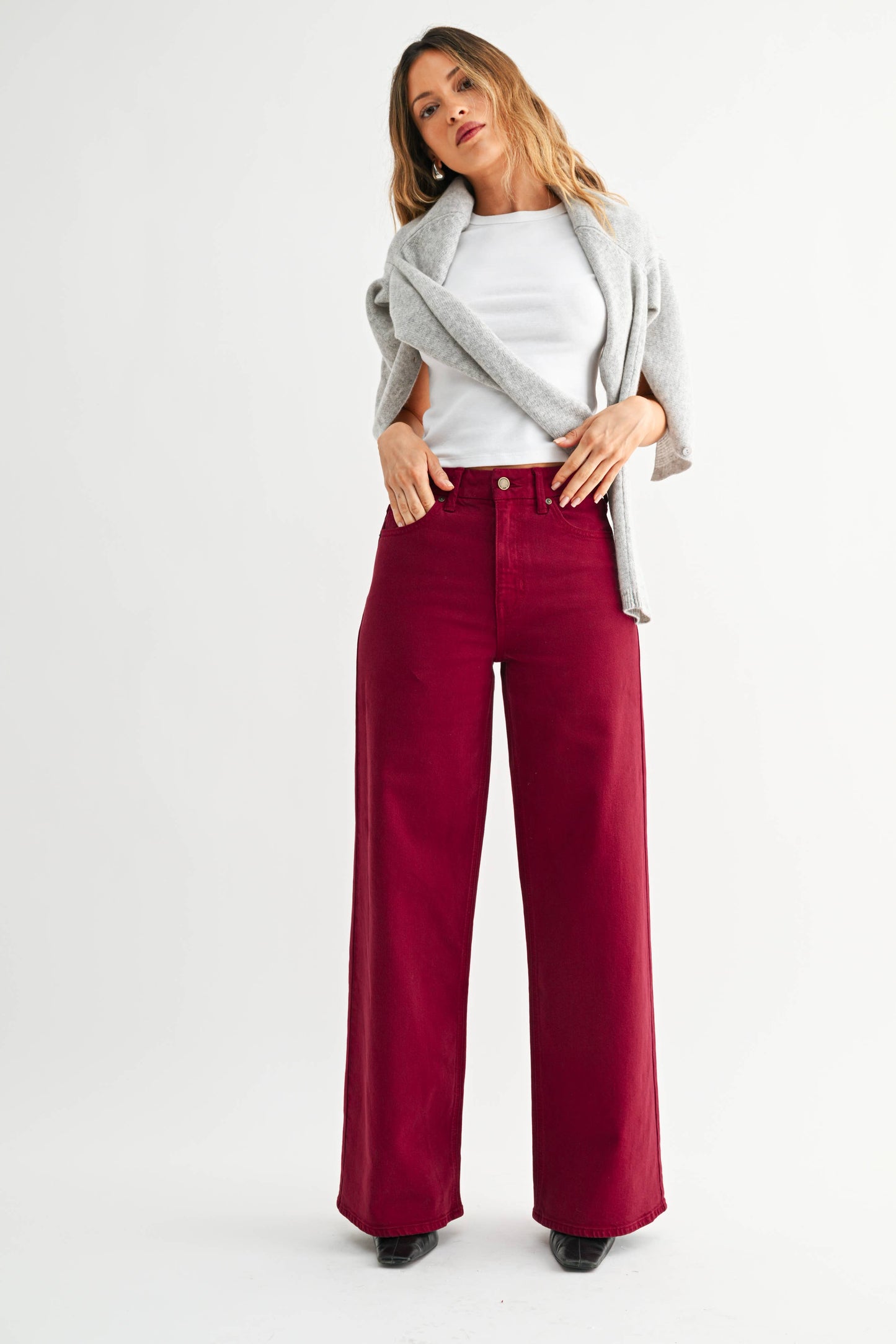 High Rise Palazzo Jean - DARK VINTAGE CHERRY RED - DP689