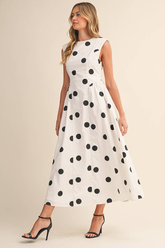 SLEEVELESS POLKA DOT MIDI DRESS