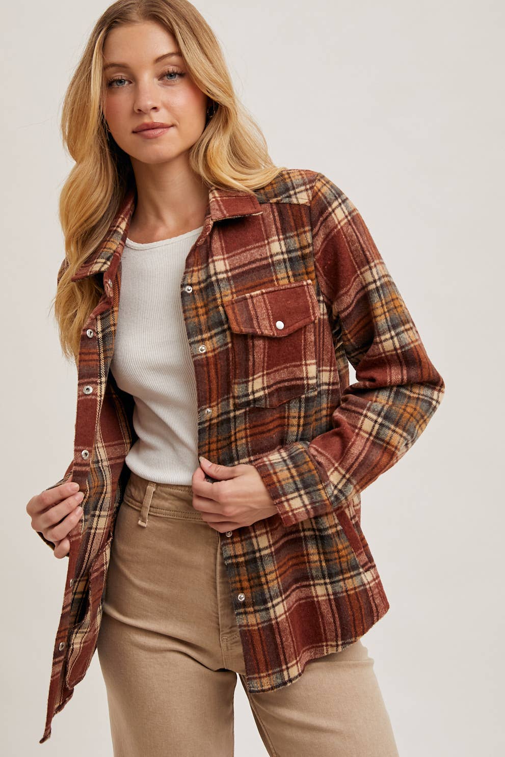 BUTTON DOWN PLAID SHACKET