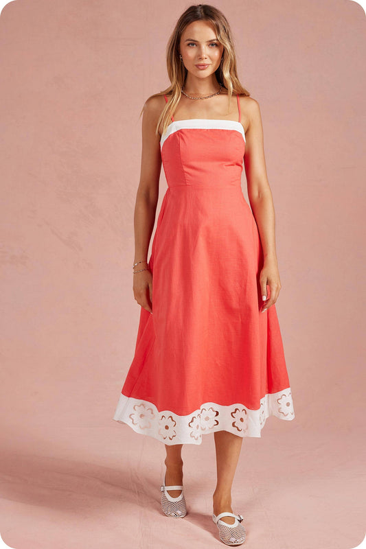 Embroidered Floral Cutout Midi Dress