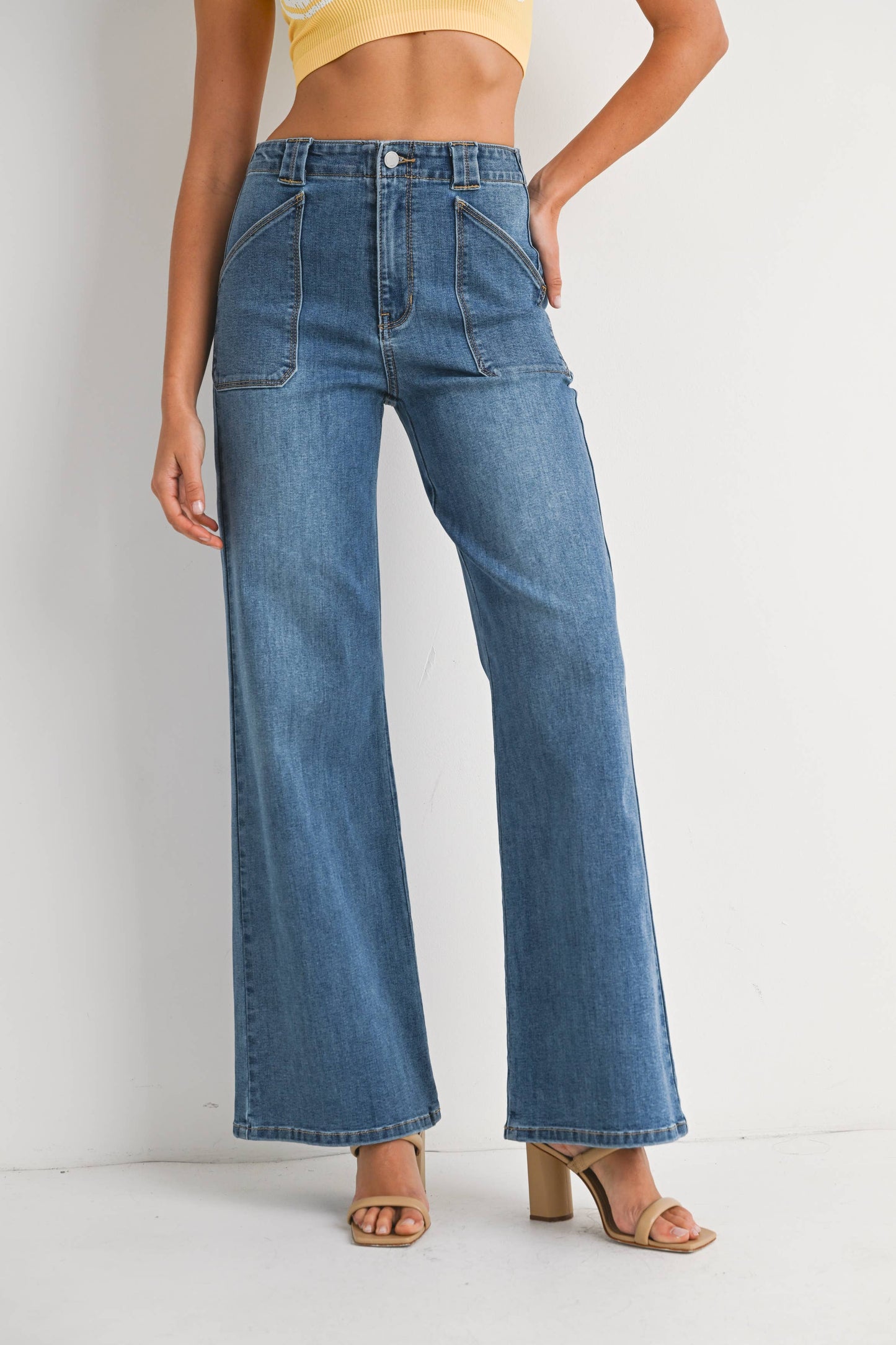 Patch Pocket Wide Leg Flare