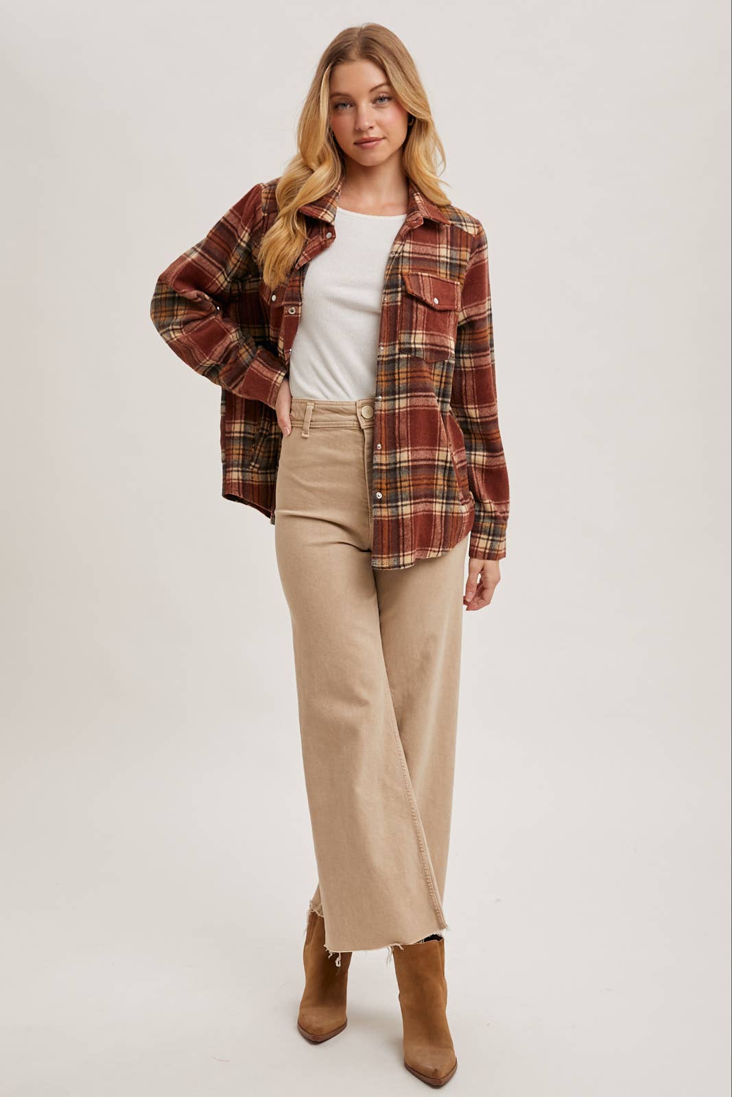 BUTTON DOWN PLAID SHACKET